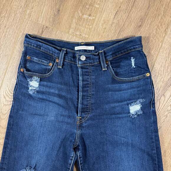 Levi’s Ribcage Straight Ankle Jeans Distressed Dark Wash W30 L27 High Rise - Picture 5 of 10